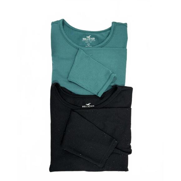 Hollister Tops - Hollister Teal & Black Ribbed Stretch Baby Tee Long Sleeve Top Bundle Size Large